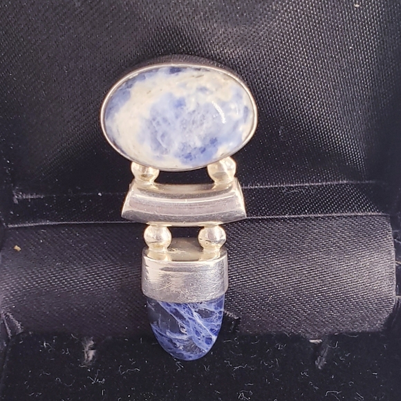 Vintage Sterling Silver Signed Mexico Sodalite Cabachon Bullet Pendant - Picture 5 of 5